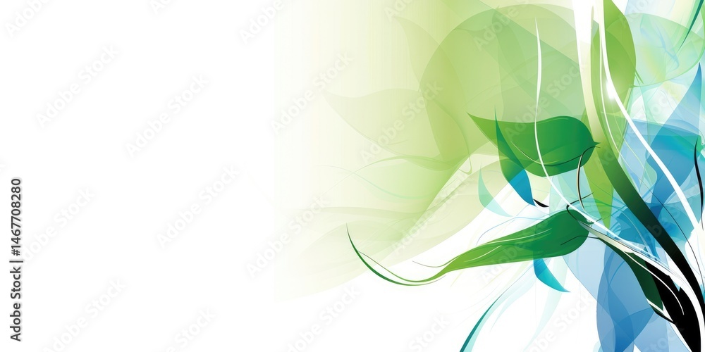 Poster abstract green and blue wavy lines on a light background. digital artwork for design and print. flui