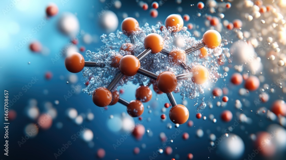 Aufkleber an abstract representation of molecules and atoms connected together, creating a network on a blue b