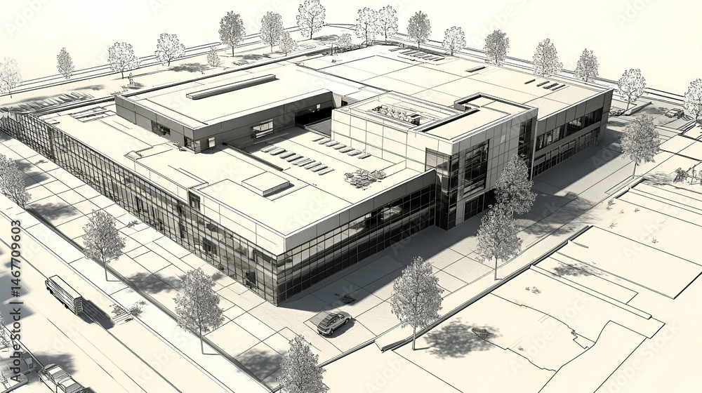 Poster modern building architectural model rendering