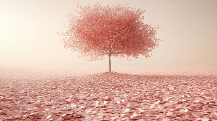 Serene landscape with solitary coral tree in dreamy light a conceptual depiction of nature's quiet beauty and tranquil themes