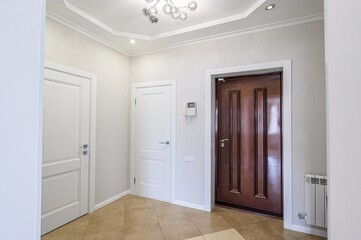 standard room interior apartment. room doors, renovation corridor lobby entrance hall