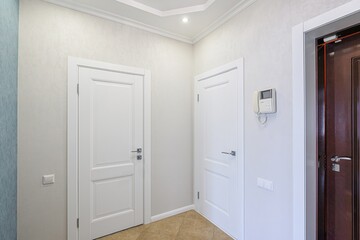 standard room interior apartment. room doors, renovation corridor lobby entrance hall