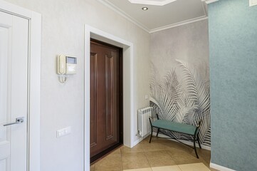 standard room interior apartment. room doors, renovation corridor lobby entrance hall