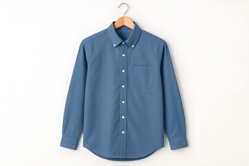 blue shirt on a hanger white background
