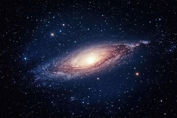 Fototapeta premium Spiral galaxy bathed in cosmic dust, swirling in deep space. Vast expanse of stars and nebulae