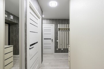 standard room interior apartment. room doors, renovation corridor lobby entrance hall