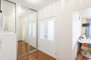 standard room interior apartment. room doors, renovation corridor lobby entrance hall