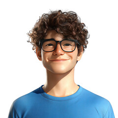 Fototapeta premium Stylized portrait of a young man with curly hair and glasses in digital art