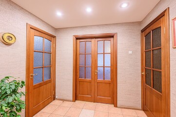standard room interior apartment. room doors, renovation corridor lobby entrance hall