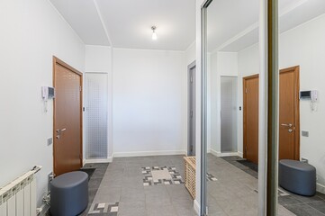 standard room interior apartment. room doors, renovation corridor lobby entrance hall