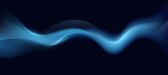 Minimalist blue fluid gradient on dark background. Abstract curve gradient. Social ads banner or Landing page.