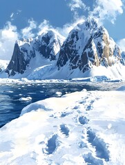 Silver light and footprints on the winter ice sheet