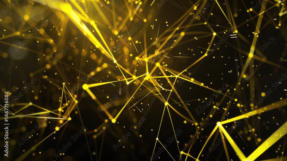 Poster abstract picture of golden particle with sparkle atom style design connect and flow show energy dyna