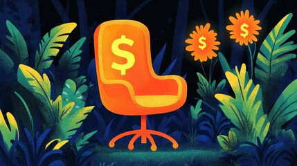 Profitable workspace surreal concept office chair money growth hidden wealth financial success creative economy metaphorical asset