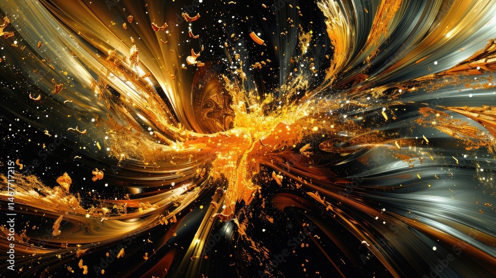 Poster abstract of black and gold color particle waving in luxury style design. modern art present about se