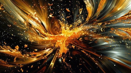 Abstract of black and gold color particle waving in luxury style design. Modern art present about seamless dynamic pattern and elegant flowing perfect for creative background and wallpaper. AIG53.