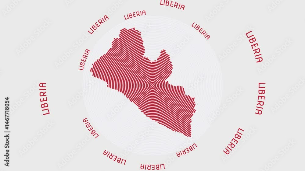 Poster liberia shape with dynamic circles visual effect. animation of liberia logo appearing from rotating 
