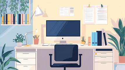 Modern Minimalist Home Office Workspace with Plants