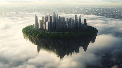 Fototapeta premium Floating city in cloudy sky