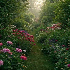 Fototapeta premium garden with flowers and trees