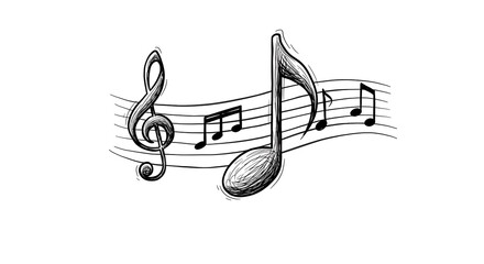 Music Notes on Staff Illustration, Drawn Musical Symbols