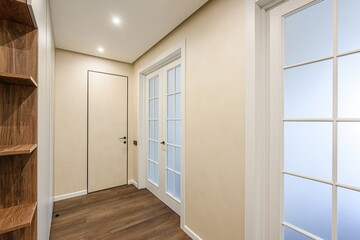 standard room interior apartment. room doors, renovation corridor lobby entrance hall