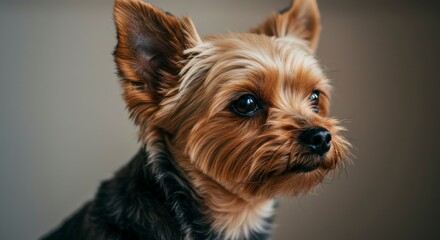 Naklejka premium Close-up portrait of a small dog with fluffy fur