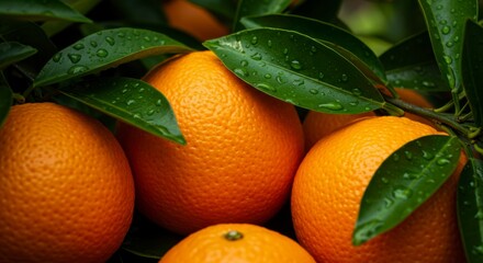 Fresh oranges on branches