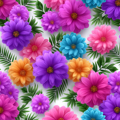 Fototapeta premium Seamless background of exotic floral , flower seamless pattern with flat style for mockup, fabric, fashion, wallpaper, textile isolated on white