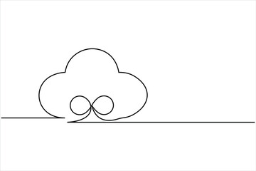 Single continuous one line art drawing of cloud storage vector illustration