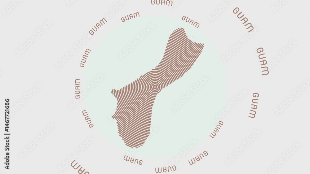 Poster guam shape with dynamic circles visual effect. animation of guam logo appearing from rotating rings 