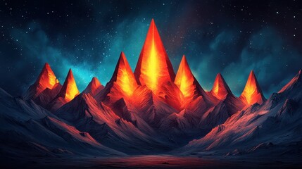 Inferno Peaks Silhouette Underneath Cosmic Dusk Canvas A Dramatic Mountain Landscape With Fiery Crests And Galactic Skies Unveiled
