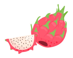 Dragon fruit. Pitaya whole fruit and piece. Pitahay.