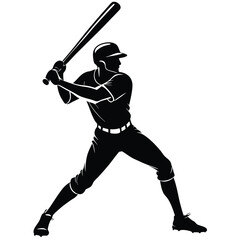 A silhouette illustration of a person standing in a baseball stance, holding a bat with both hands.