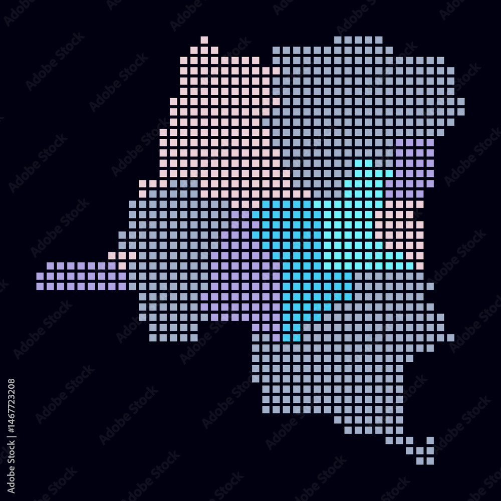 Poster democratic republic of the congo dotted map. digital style map of the country on dark background. de