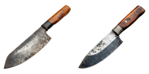 Realistic butcher knife with wooden handle illustration isolated on transparent PNG image perfect for culinary product marketing or kitchen tool visuals