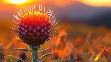 Thistle with sunset