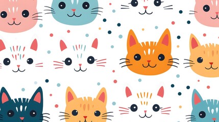 Seamless Childish Pattern Featuring Cute Cat Face Design for Creative Projects
