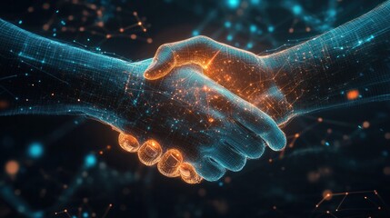 Digital collaboration handshake representing innovative partnership concept