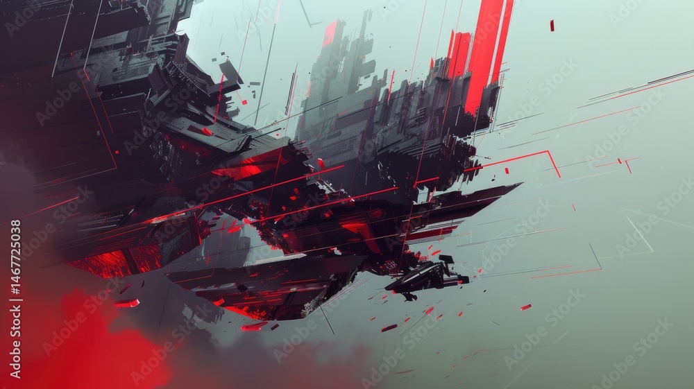 Poster abstract digital shape or line and technological cyber style particle design connect in surreal elec