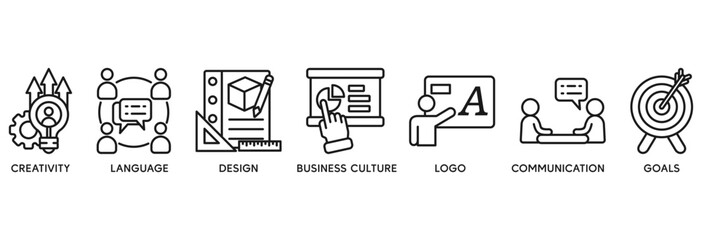Corporate identiy icon set vector illustration concept relate to creativity, language, design, business culture, logo, communication and goals