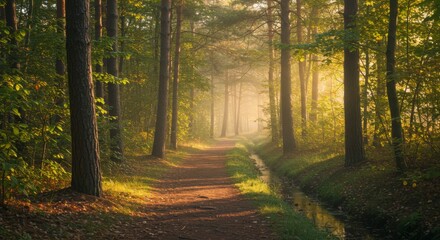 Fototapeta premium Misty forest path at dawn (2)