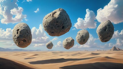 Floating rocks in desert landscape