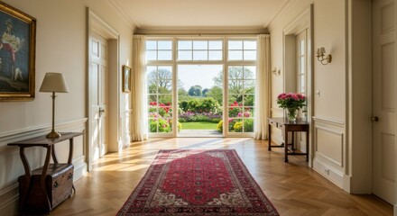Fototapeta premium Elegant hallway with garden view