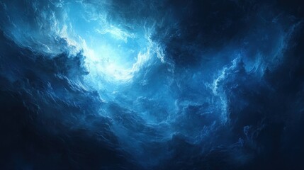 Abstract celestial vortex of blue hues and ethereal formations