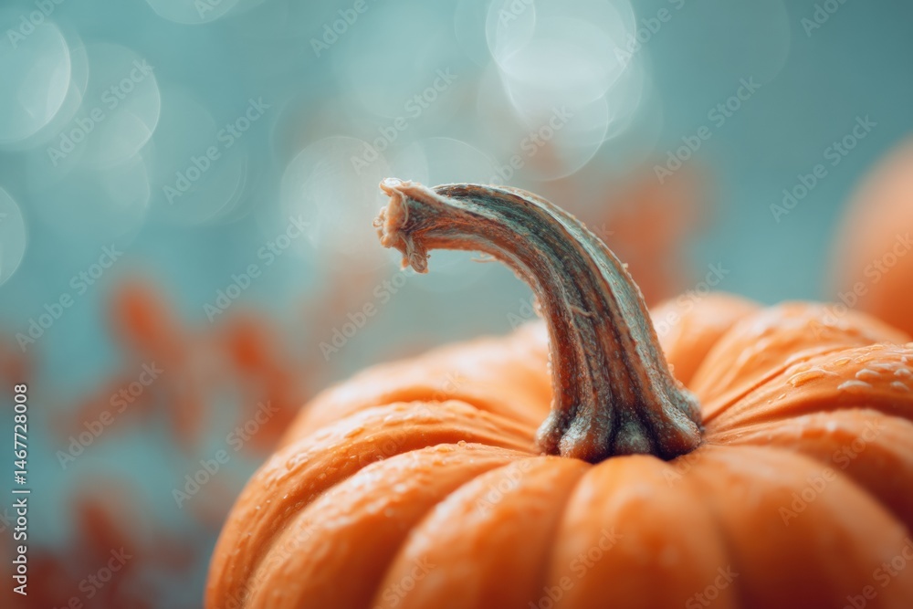 Poster close-up view of pumpkin stem with soft bokeh background capturing autumns beauty and seasonal essen
