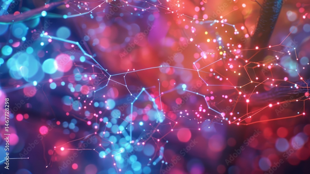 Poster abstract polygon data connect in seamless pattern with digital technology style design. particle con