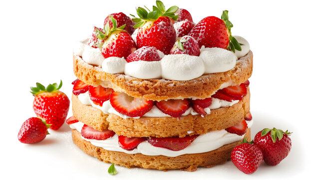 Close-up of a Fraisier cake on a white background