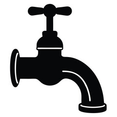 Isolated black water tap is depicted simply on a stark white background