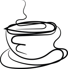 Simple Line Drawing of a Coffee Cup with Steam